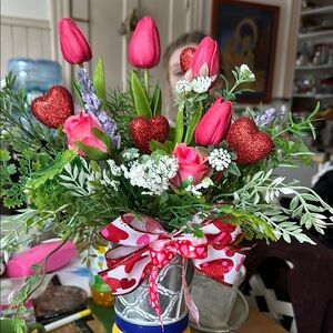 Striking Red and Pink Faux Floral Accents
